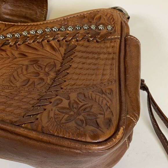 American West Tooled Leather Shoulder Bag Purse A27 - Picture 13 of 15